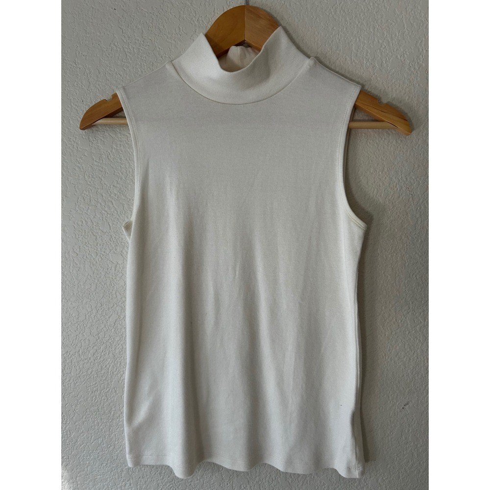 Croft & Barrow Womens Cream Sleeveless Mock Neck Knit Top Small RN73277